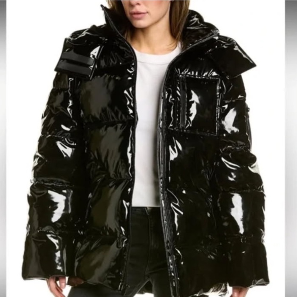 The Kooples Shiny Black Puffer Jacket, European size 2 (US - Med), NWT